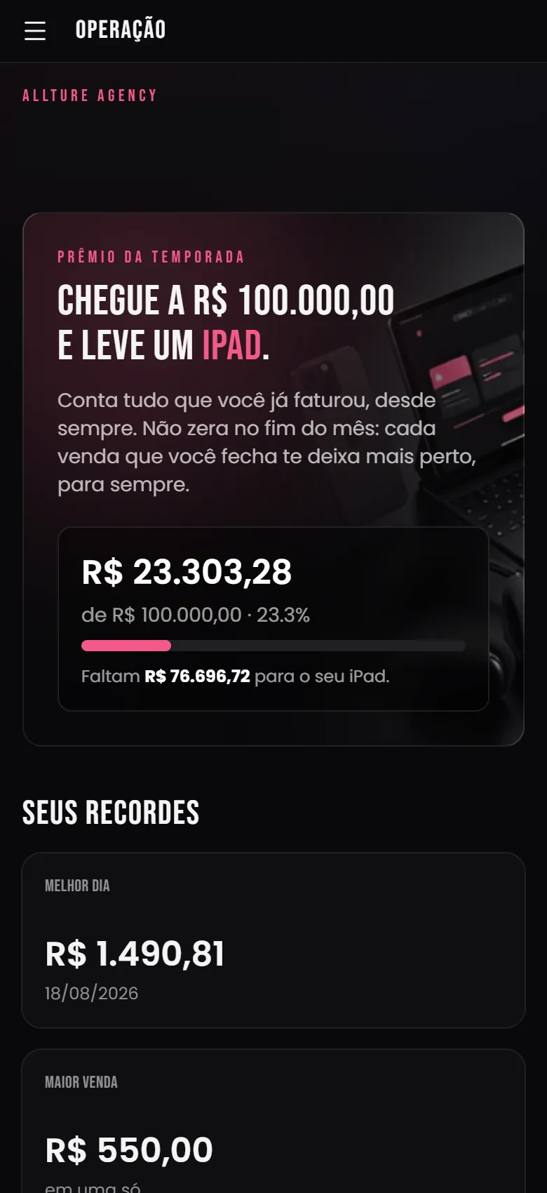 Tela de conquistas: o prêmio da temporada com quanto falta, e os recordes dela.